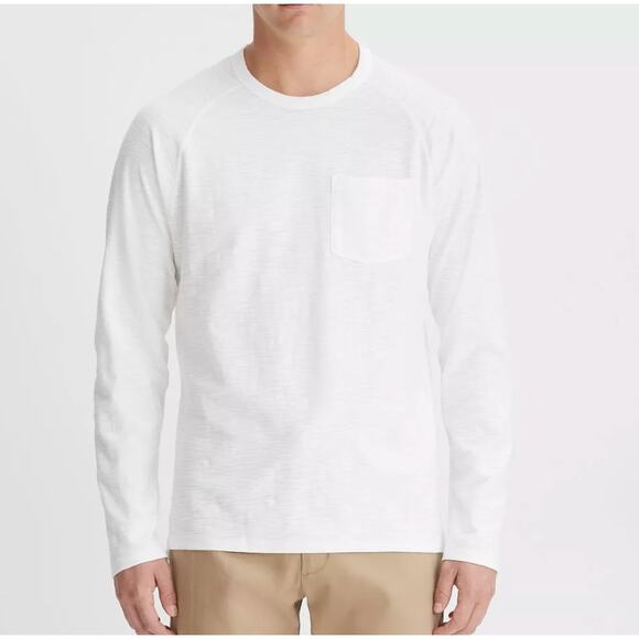 Vince 100% Cotton Long Sleeve Pocket Crew T-Shirt Optic White Men's LARGE - Picture 1 of 8